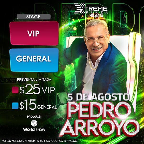 Plot promocional del evento PEDRO ARROYO con precios y mapa.
