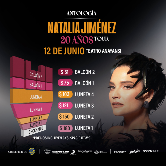 Plot promocional del evento NATALIA JIMÉNEZ con precios y mapa.