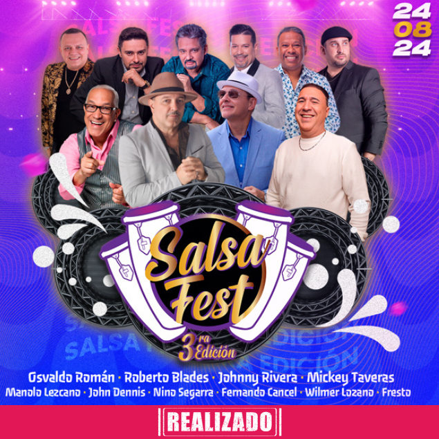 Foto promocional del evento SALSA FEST 2024 describiendo los participantes y fechas del evento.