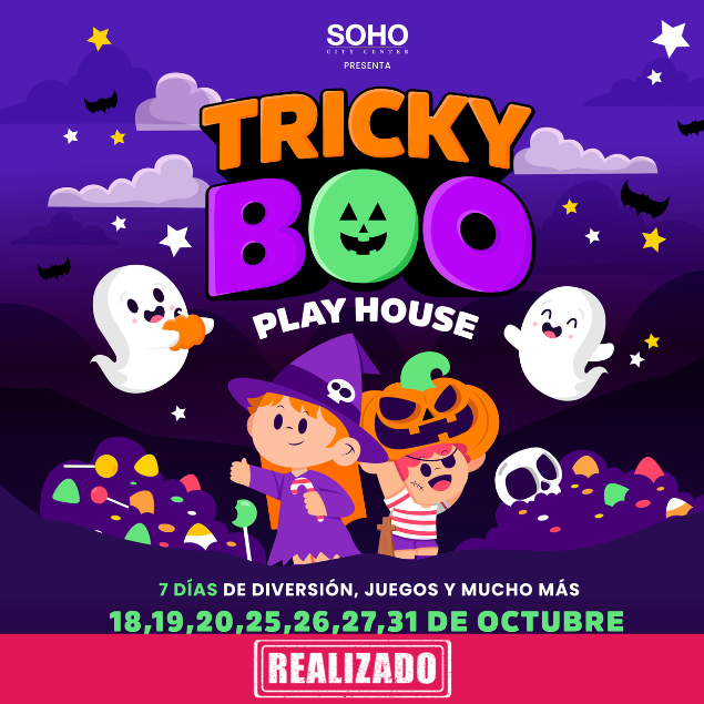 Foto promocional del evento TRICKY BOO describiendo los participantes y fechas del evento.