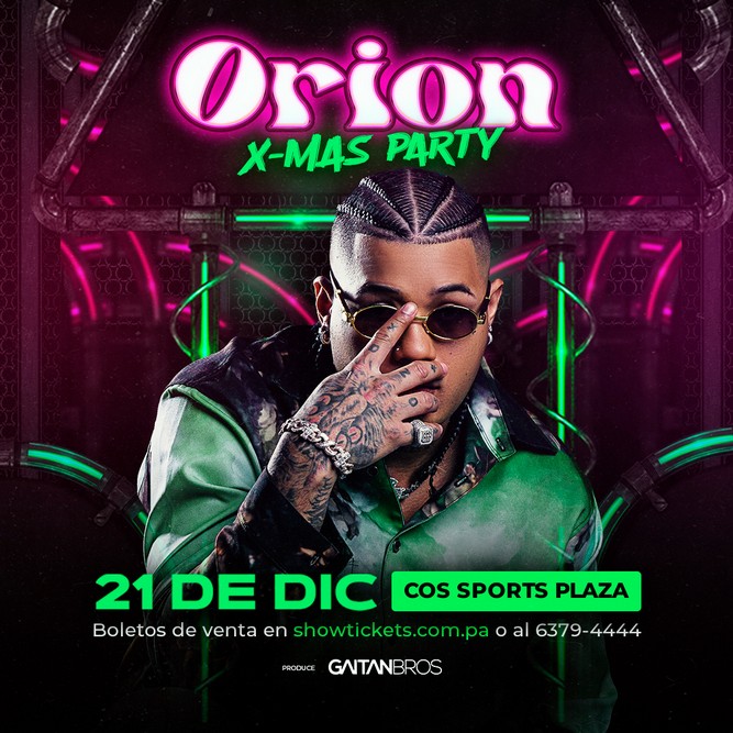 Foto promocional del evento ORION XMAS PARTY describiendo los participantes y fechas del evento.